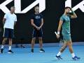 At this year's Australian Open are (from left) Goran Ivanisevic, Marco Panichi and Novak Djokovic. (James Ross/AAP PHOTOS)