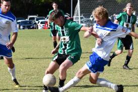  Macleay Valley Rangers player Josh Morn attempts to steal the ball from a Port United player. Picture by Penny Tamblyn