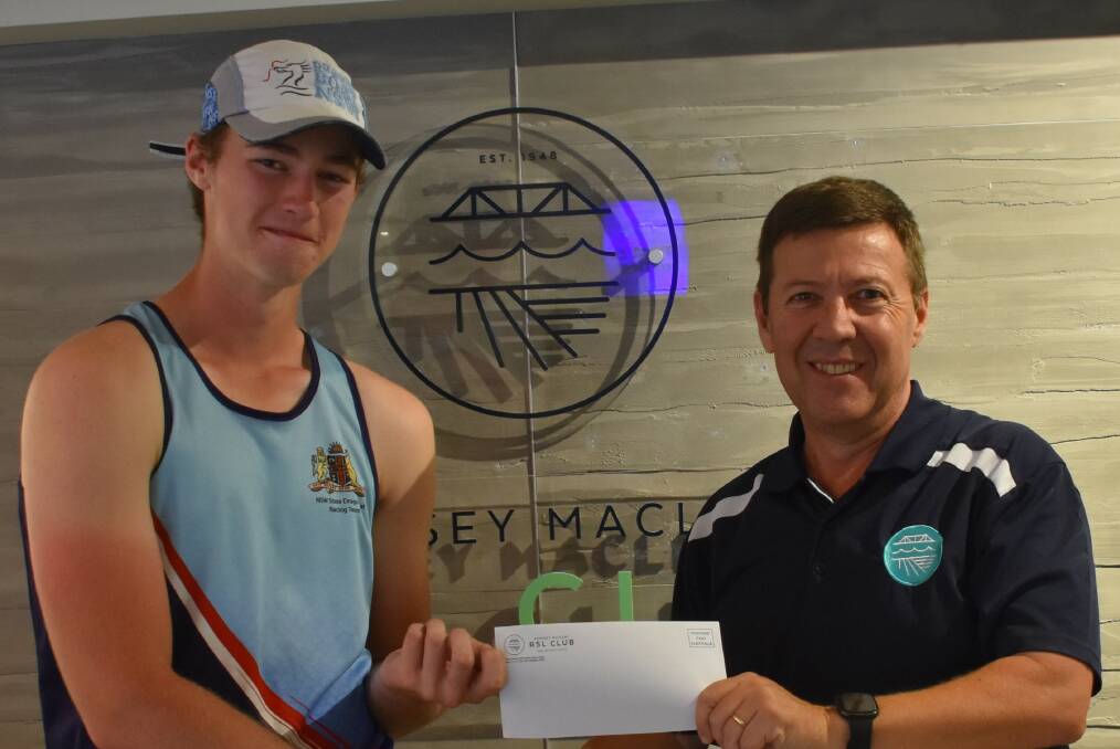 Sam Fowler, pictured with Kempsey Macleay RSL Club's James MacLachlan, has been selected as the Sportsperson of the Month for January. Picture by Mardi Borg
