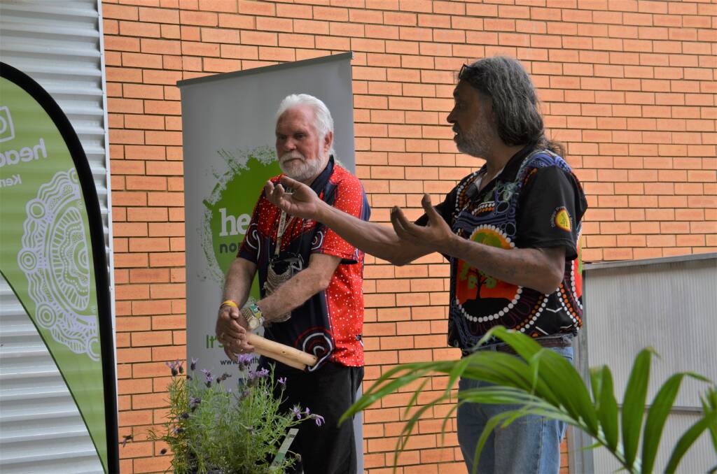 Uncle Fred and John Kelly commenced a smoking ceremony at the opening of headspace Kempsey. Picture by Mardi Borg 
