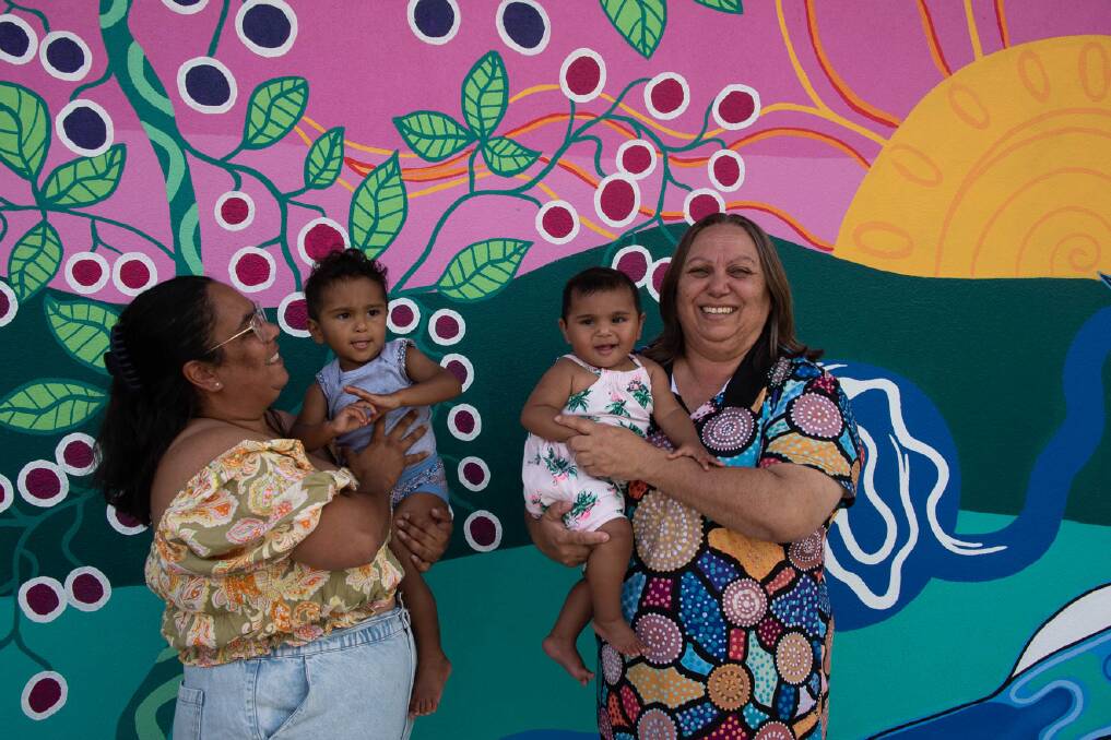 Artist Jasmine Stadhams with Maverick and Jaanymili Bawrrungga Board Member Penny Stadhams with Magnolia. Picture supplied by MNCLHD