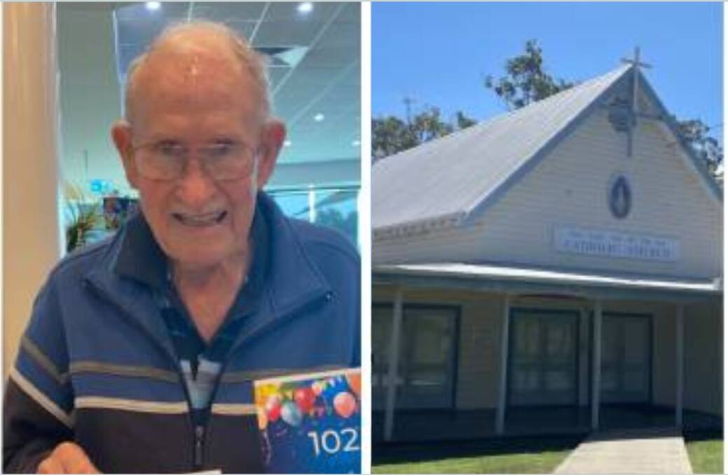 102-year-old Tommy Tyne is being farewelled at the Catholic Church in South West Rocks on Thursday, January 12