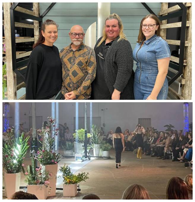 Above: (L-R) Event organisers Leah Adamson, Chris King and Jacky Piper with designer Temeka. Below: 2023 Macleay Valley Fashion Show. Picture Ellie Chamberlain / supplied.