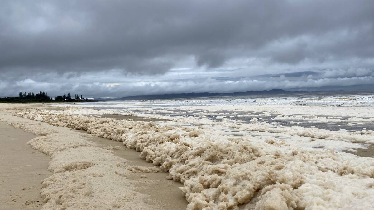South West Rocks beaches, creek and river mouth awash with sea foam. Pictures by Ellie Chamberlain