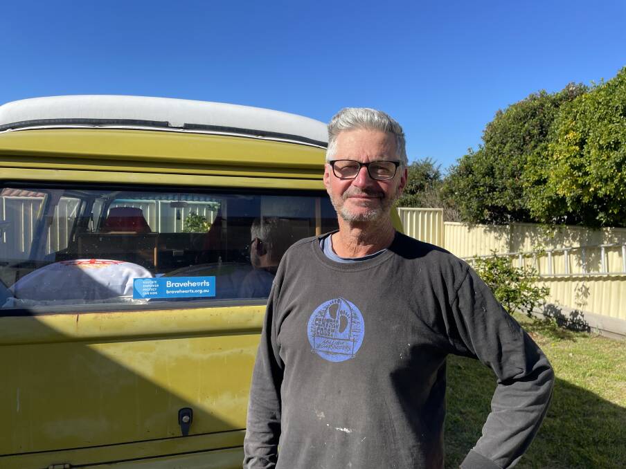 Clive Thomas proudly displays the Braveheart's sticker on his van in the lead up to his first ever 'Braveheart 777 Marathon' to prevent child sexual abuse - a cause close to his heart. Picture by Ellie Chamberlain