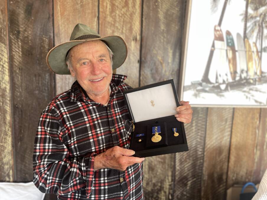 Crescent Head's Shane Stedman is proud to receive the Order of Australia Medal (OAM) for his contribution to Australian surf culture. Picture by Ellie Chamberlain