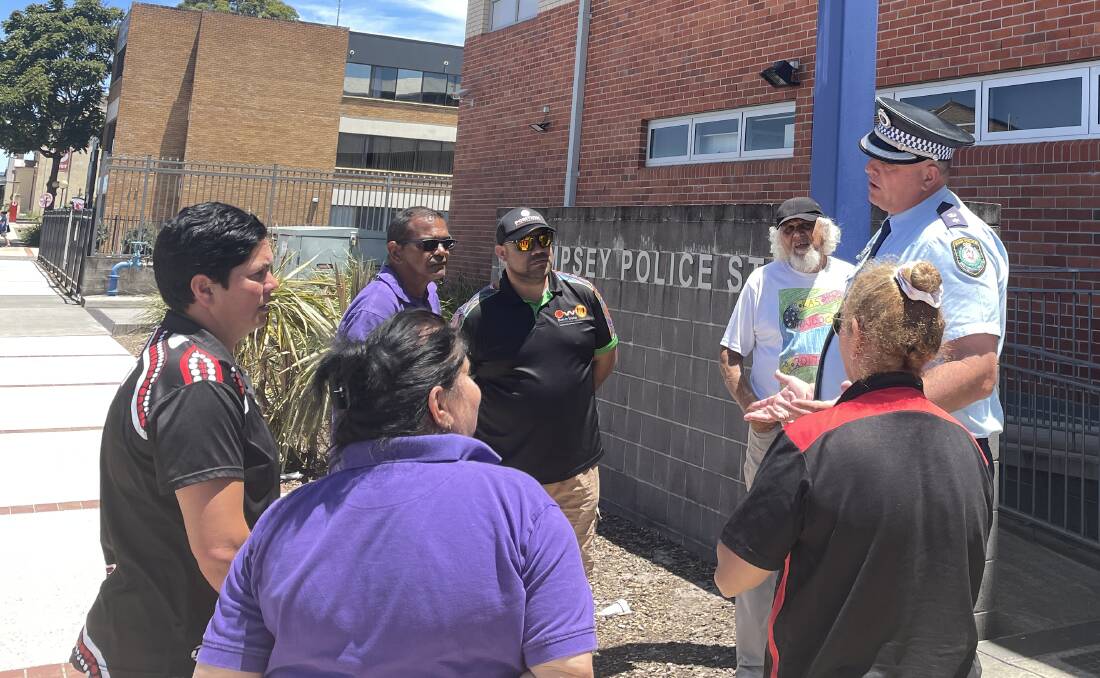 Aboriginal Elders meet with Supt Shane Cribb at Kempsey Police Station for the Leadership Group launch in November, 2022. Picture by Ellie Chamberlain