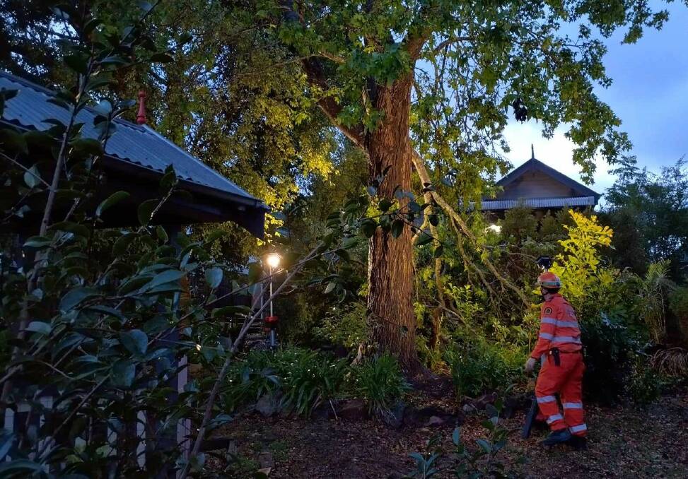 NSW SES Kempsey Shire team leader Corbin Jarvis attends to a property at Betts Street, East Kempsey after a storm on Saturday, November 4. Picture supplied by NSW SES Kempsey Shire unit