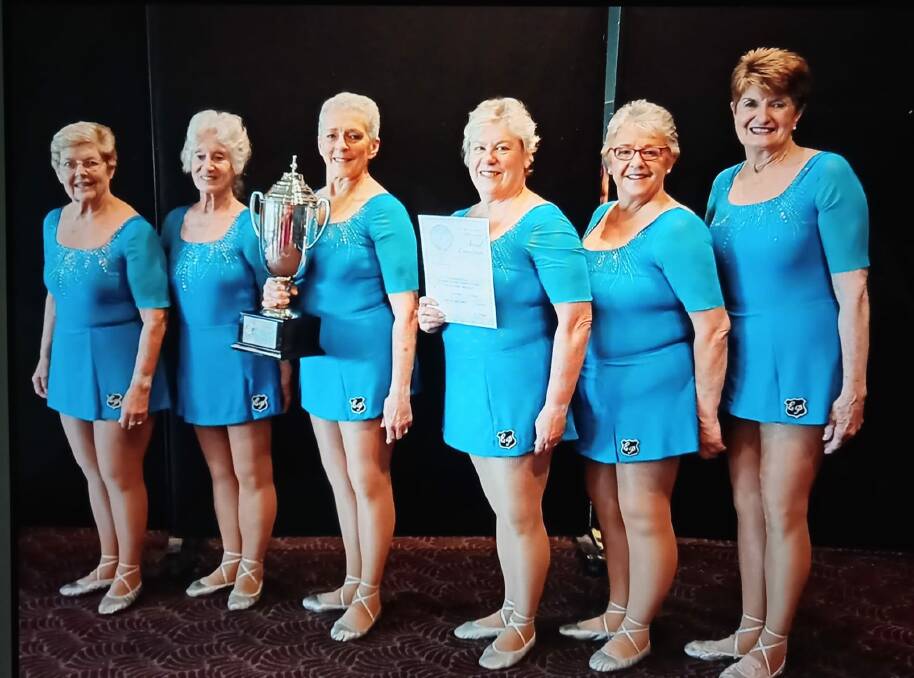 Kempsey Macleay Physie's Veterans Advanced Ladies team with their winning trophy at the Coffs Harbour zone competition. Picture provided by Kempsey Macleay Physie