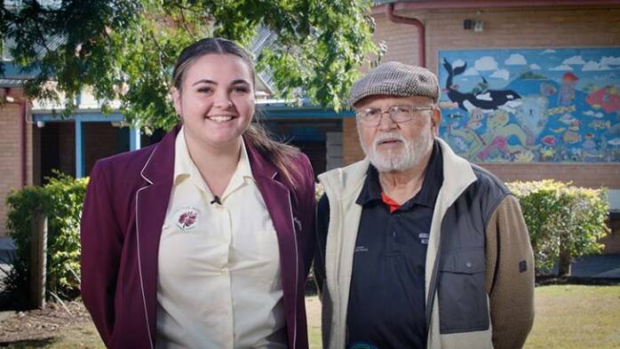 Melville High School captain Taylah Iverarch with Dunghutti Elder Uncle Bob Smith. Picture supplied by NSW Department of Education