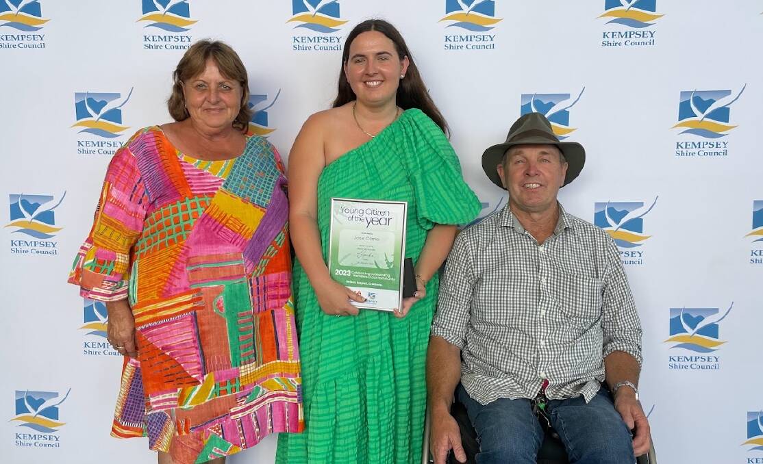 Kempsey Shire Council's Young Citizen of the Year Josie Clarke with her parents Tania and Glen Clarke. Picture by Emily Walker