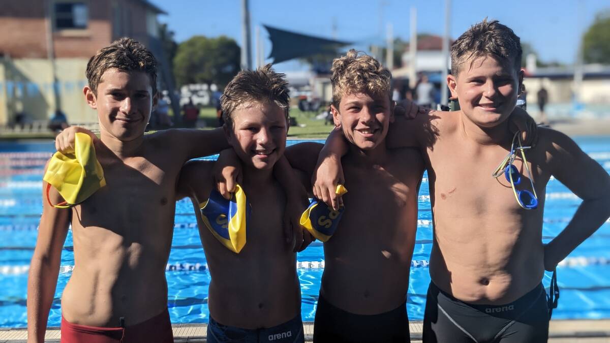 Crescent Head Public School students Rylah Hopper-Buckland, Cassidy Supple, Carson Ryder and Preston Suttle broke the relay record at the Lower North Coast PSSA swimming carnival. Picture supplied