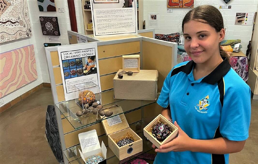 Sheyleace Stevens is only 13 years old but the young Dunghutti artists has sold over 100 artworks, received a mention in Parliament and has works displayed in the Dunghutti-Ngaku Aboriginal Art Gallery(DNAAG). Picture by Emily Walker