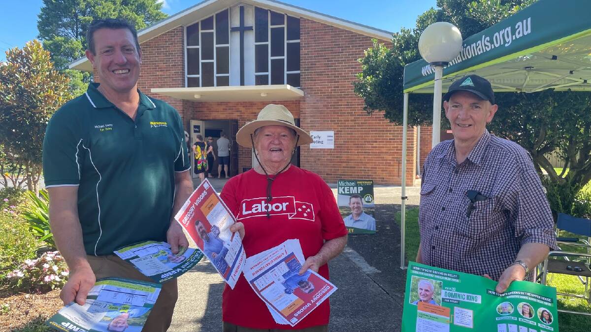
Oxley candidate Michael Kemp was present with campaigners for Gregory Vigors (Labor) and Dominic King (The Greens), handing out their how to vote guides. Picture by Emily Walker