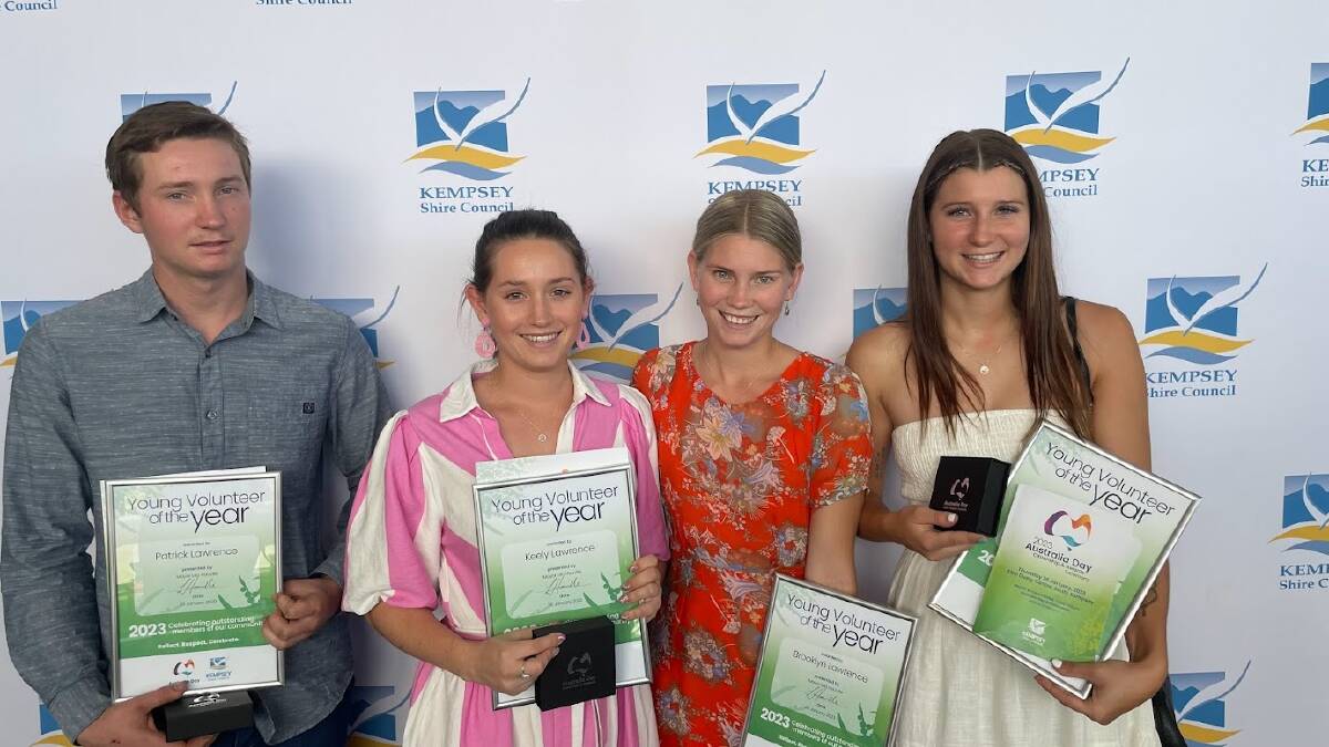 Patrick, Keely, Brooklyn and Sarah Lawrence recieved the Kempsey Shire Council's Young Volunteer of the Year award for their work raising funds and awareness around bowel cancer. Picture by Emily Walker