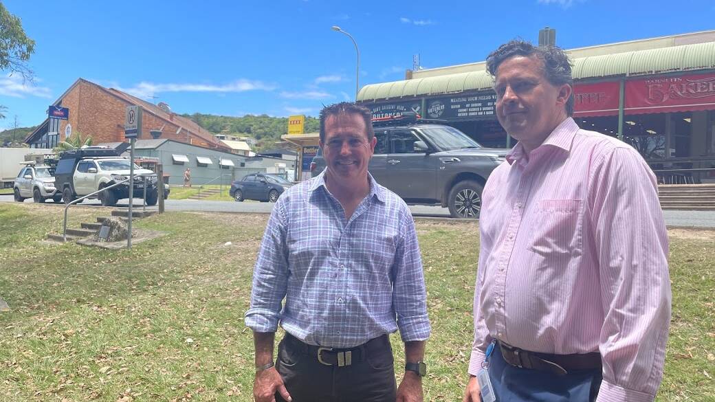 Deputy premier Paul Toole and Kempsey Shire Council director of operations and planning Michael Jackson stand in the Lloyd Park were works to improve accessibility to the park and Main Street have been announced. Picture by Emily Walker
