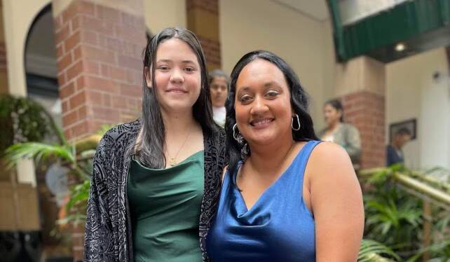 Melville High School Year 10 student Amalie Iliffe with the school's NASA team leader Rosie Fatnowna at the NASCA Awards. Picture supplied