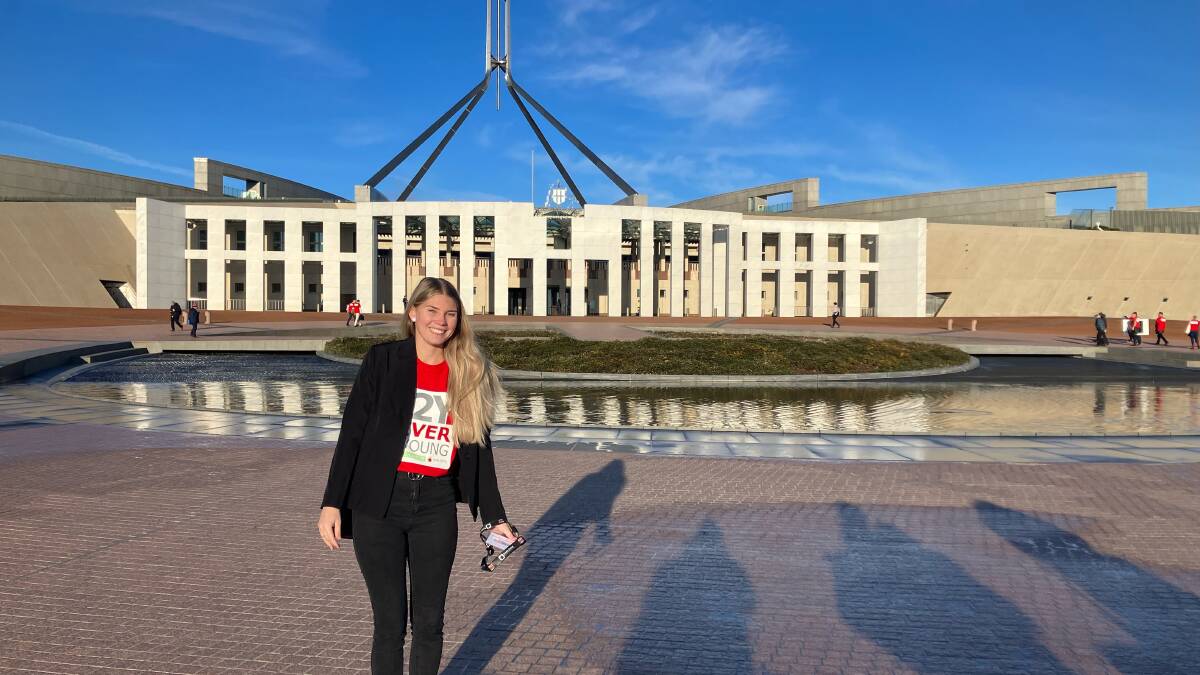 Local Macleay Valley bowel cancer awareness advocate Brooklyn Lawrence travelled to Parliament House for bowel cancer policy change and awareness ahead of her family's annual fundraiser. Picture supplied