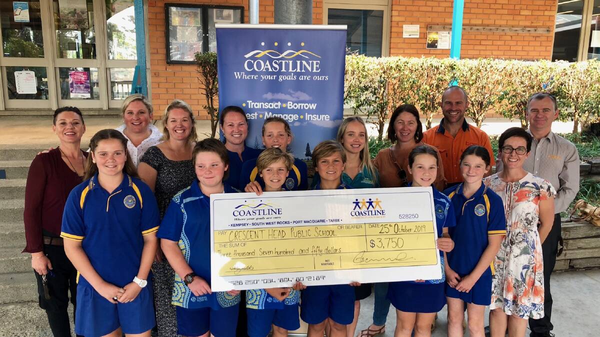 Crescent Head Public School P&C members with Kathryn Reynolds and Annabelle Sneddon from Coastline Credit Union, school principal Cameron Upcroft and school leaders.