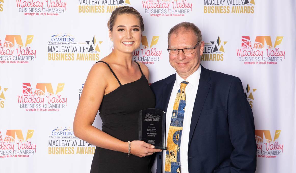 Emma Mitchell accepting her excellence in retail services award at the 2021 Macleay Valley Business awards. Photo: File 