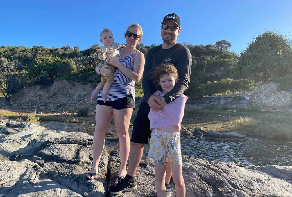 Priced out: Brittany and Aidan Daly with their children Mathew and Isabella are moving away amid soaring regional/coastal rental prices. Picture: Brittany Daly. 