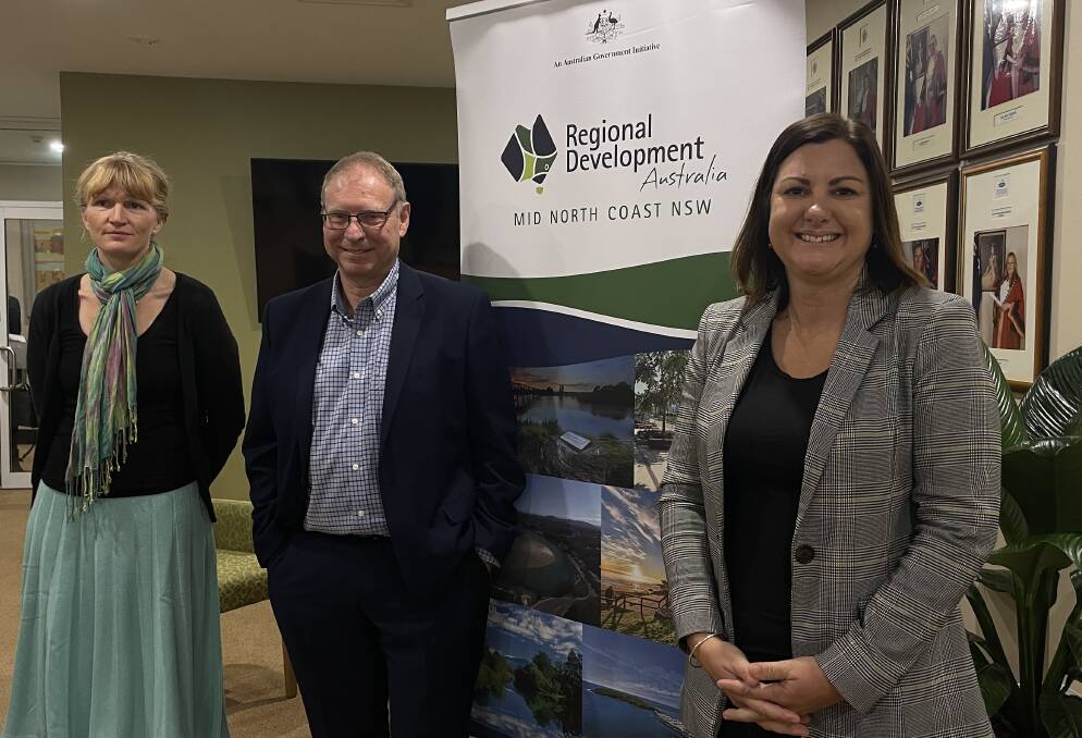 RDAMNC CEO Dr Madeleine Lawler, RDAMNC chair Kieren Dell and Minister for Regional Development, Local Government and Territories Kristy McBain launched the Strategic Regional Plan 2023-33. Picture by Liz Langdale 