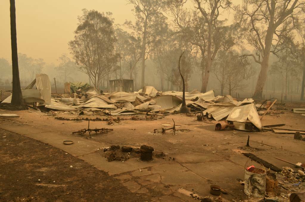 The aftermath at Jamie Zaia's home in 2019 following the Carrai East Bushfire. Picture by Callum McGregor