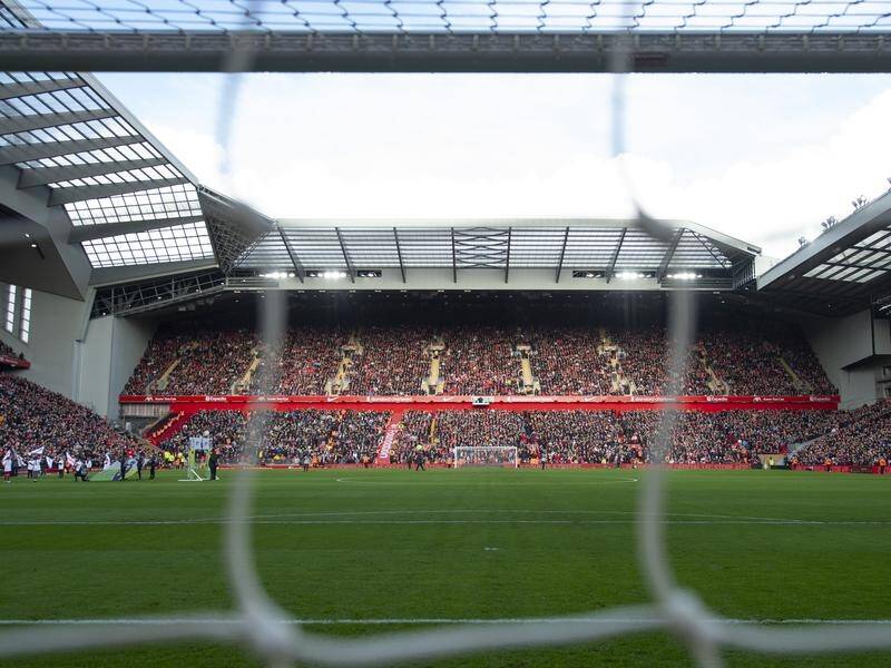 Anfield Stadium, home of Liverpool, whose American owners want to widen their soccer portfolio. (EPA PHOTO)