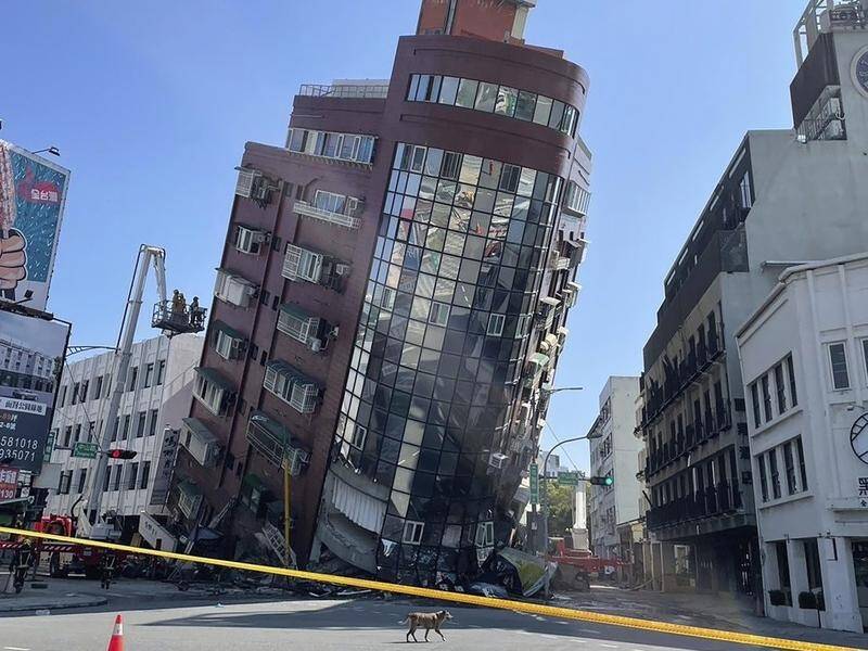 A powerful, deadly earthquake has rocked Taiwan, leaving buildings in Hualien partially collapsed. (AP PHOTO)