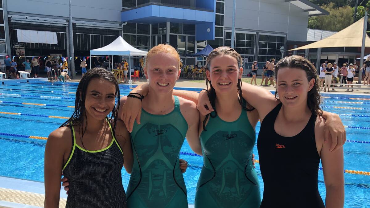 Teammates: Serenity Clancy, Sarah Buls, Shae-ala Marchment and Ella Laverty will compete at the NSW Combined High Schools Swimming Championships. Photo: Supplied.