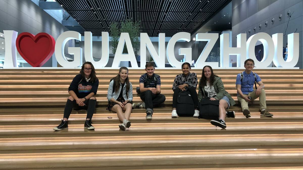 Left to Right : Holly, Hailey, Jesse, Dominique, Olivia and Cameron during their journey in China. Photo: Supplied.