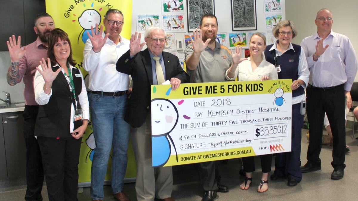Generosity: The local community combined to donate more than $35,000 to the Kempsey Hospital from their Give Me 5 For Kids fundraisers last year. Photo: Supplied