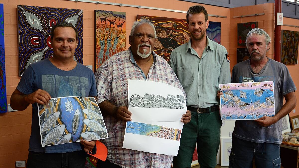 Artists Elwyn Toby and Richard Campbell, NPWS area manager Russell Madeley and artist Steve Faulkner